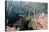 Diver Using Side Mount Gear in Cave in Mexico-null-Stretched Canvas