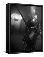 Diver Wearing Deep Sea Diving Suit in the Water-null-Framed Stretched Canvas