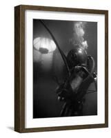 Diver Wearing Deep Sea Diving Suit in the Water-null-Framed Photographic Print