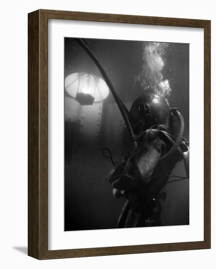 Diver Wearing Deep Sea Diving Suit in the Water-null-Framed Photographic Print