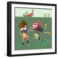 Divers Snorkeling in the Sea Thailand-Sajja-Framed Art Print