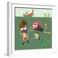 Divers Snorkeling in the Sea Thailand-Sajja-Framed Art Print