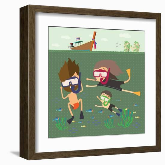 Divers Snorkeling in the Sea Thailand-Sajja-Framed Art Print