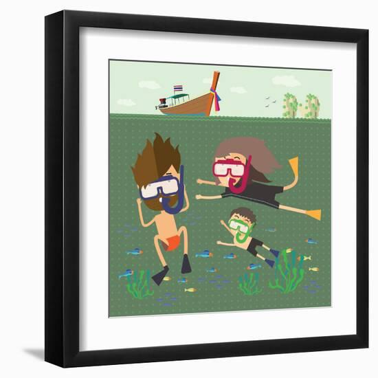 Divers Snorkeling in the Sea Thailand-Sajja-Framed Art Print