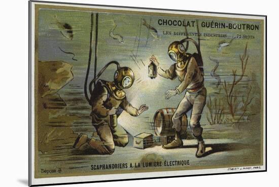 Divers Working by Electric Light-null-Mounted Giclee Print