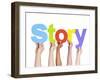 Diverse Hands Holding the Word Story-Rawpixel-Framed Photographic Print