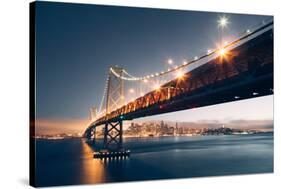 Divine Blue Cityscape, San Francisco Bay Bridge at Night-Vincent James-Stretched Canvas