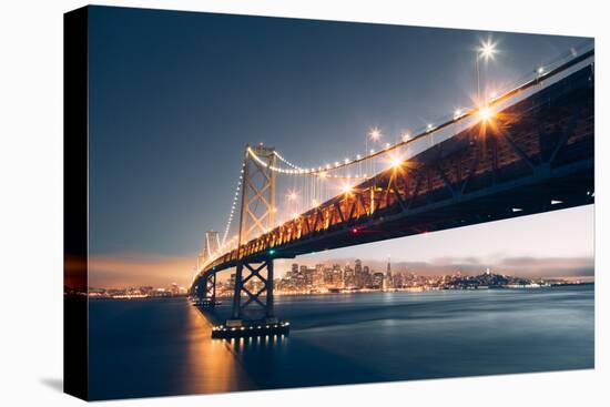 Divine Blue Cityscape, San Francisco Bay Bridge at Night-Vincent James-Stretched Canvas