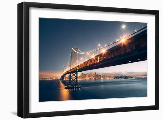 Divine Blue Cityscape, San Francisco Bay Bridge at Night-Vincent James-Framed Premium Photographic Print