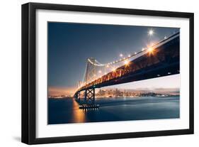 Divine Blue Cityscape, San Francisco Bay Bridge at Night-Vincent James-Framed Premium Photographic Print