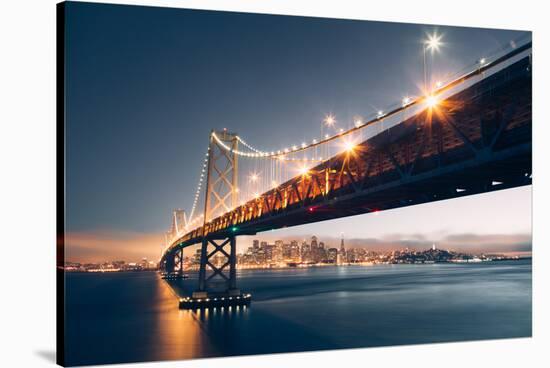 Divine Blue Cityscape, San Francisco Bay Bridge at Night-Vincent James-Stretched Canvas