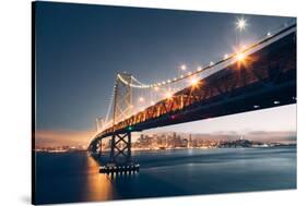 Divine Blue Cityscape, San Francisco Bay Bridge at Night-Vincent James-Stretched Canvas