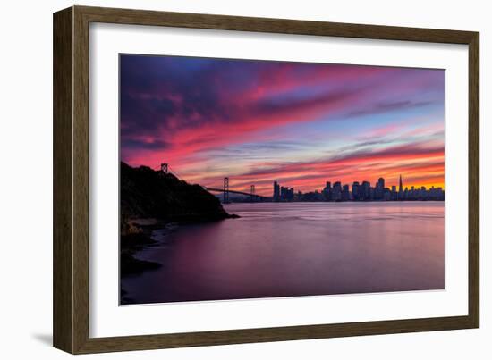 Divine Deep Sunset at Bay Bridge, San Francisco Bay Area-Vincent James-Framed Premium Photographic Print