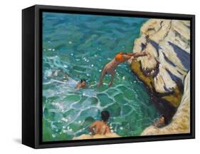 Diving and Swimming,,Skiathos. 2016-Andrew Macara-Framed Stretched Canvas