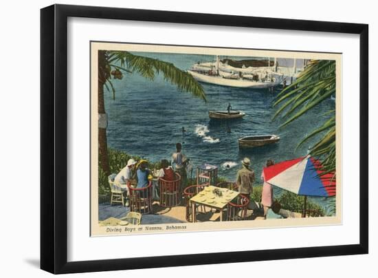 Diving Boys at Nassau, Bahamas-null-Framed Art Print