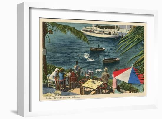 Diving Boys at Nassau, Bahamas-null-Framed Art Print