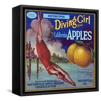 Diving Girl Brand Apple Label, Watsonville, California-Lantern Press-Framed Stretched Canvas