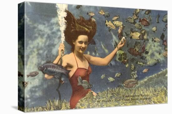 Diving Girl, Weekiwachee Spring, Florida-null-Stretched Canvas