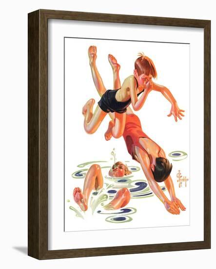 "Diving In,"June 8, 1935-Joseph Christian Leyendecker-Framed Giclee Print