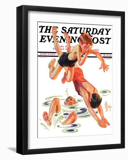 "Diving In," Saturday Evening Post Cover, June 8, 1935-Joseph Christian Leyendecker-Framed Giclee Print