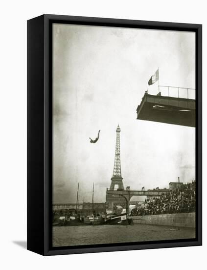 Diving Off a Platform on the Ile Des Cygnes-null-Framed Stretched Canvas