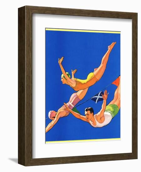 "Diving Women and Man,"August 1, 1932-John Newton Howitt-Framed Giclee Print