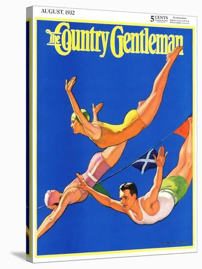 "Diving Women and Man," Country Gentleman Cover, August 1, 1932-John Newton Howitt-Stretched Canvas