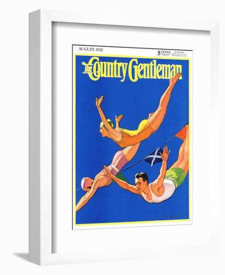 "Diving Women and Man," Country Gentleman Cover, August 1, 1932-John Newton Howitt-Framed Giclee Print