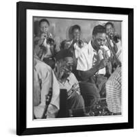 Dizzy Gillespie, "Bebop" King, with His Orchestra at a Jam Session-Allan Grant-Framed Premium Photographic Print