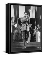 Dizzy Gillespie Playing Horn on Stage in 1957-null-Framed Stretched Canvas