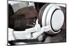 Dj Headphones Lying over Black Vinyl-fotosutra.com-Mounted Photographic Print