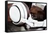 Dj Headphones Lying over Old Vinyl-fotosutra.com-Framed Stretched Canvas