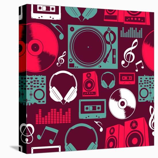 Dj Icon Set Seamless Pattern. Vector File Layered for Easy Manipulation and Custom Coloring.-Cienpies Design-Stretched Canvas