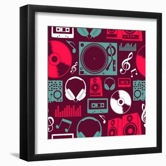 Dj Icon Set Seamless Pattern. Vector File Layered for Easy Manipulation and Custom Coloring.-Cienpies Design-Framed Art Print