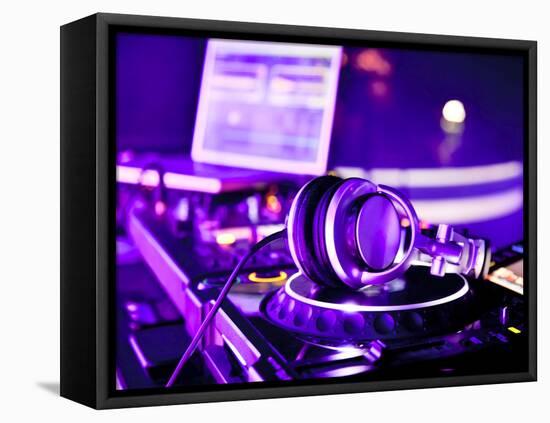 Dj Mixer With Headphones-maxoidos-Framed Stretched Canvas