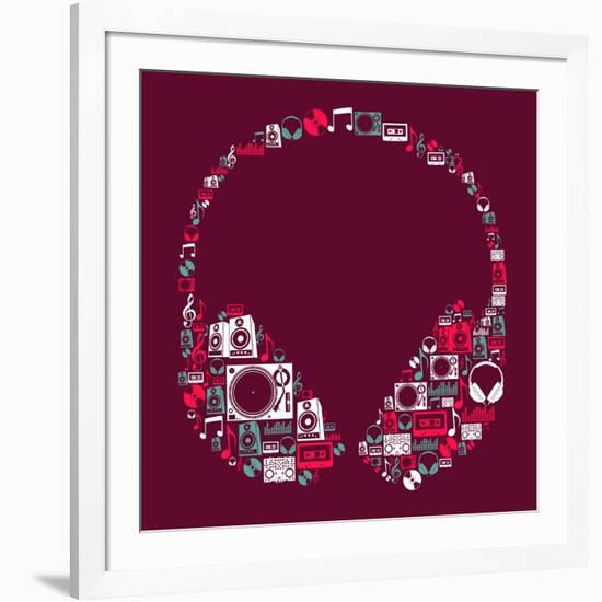 Dj Music Icon Set in Headphone Shape-Cienpies Design-Framed Art Print