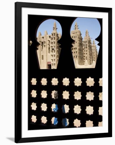 Djenné, the Great Mosque of Djenné from a Traditional Moroccan-Style Latticed Window, Mali-Nigel Pavitt-Framed Photographic Print