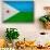 Djibouti Flag Design with Wood Patterning - Flags of the World Series-Philippe Hugonnard-Stretched Canvas displayed on a wall