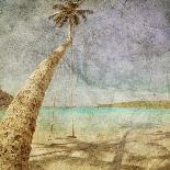 Beautiful Tropical Beach With Sea View, Clean Water And Blue Sky In Retro And Grunge Style-dmitry kushch-Framed Stretched Canvas