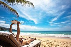 Relaxing and Reading on the Beach-dmitry kushch-Photographic Print