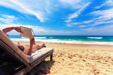 Relaxing and Reading on the Beach-dmitry kushch-Photographic Print