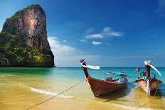 Tropical Beach, Traditional Long Tail Boats, Andaman Sea, Thailand-Dmitry Pichugin-Framed Photographic Print