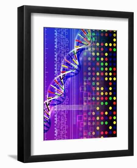 DNA Microarray And Double Helix-PASIEKA-Framed Premium Photographic Print