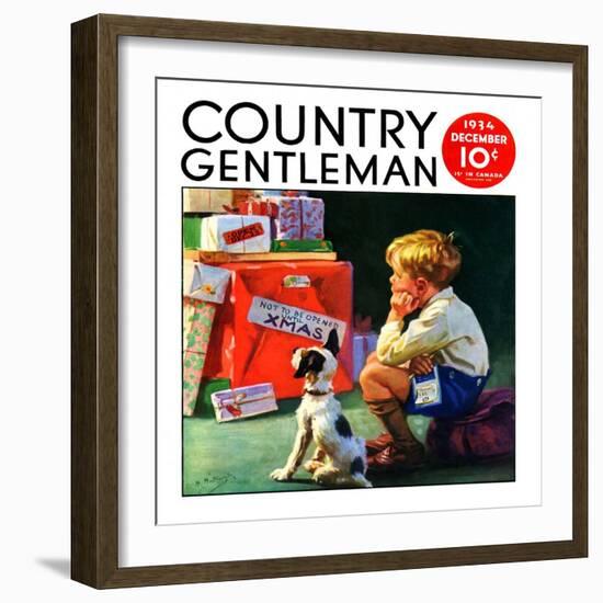 "Do Not Open Until Christmas," Country Gentleman Cover, December 1, 1934-Henry Hintermeister-Framed Giclee Print