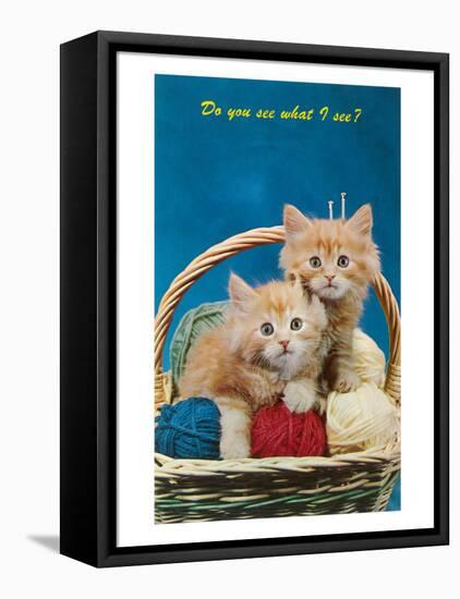 Do You See What I See? Kittens in Basket with Yarn-null-Framed Stretched Canvas