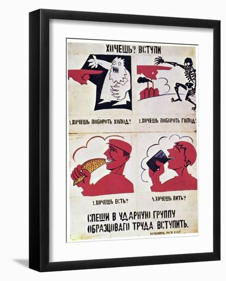 Do You Want to Join?', Rosta Window No.867, 1921 (Colour Litho)-Vladimir Mayakovsky-Framed Giclee Print