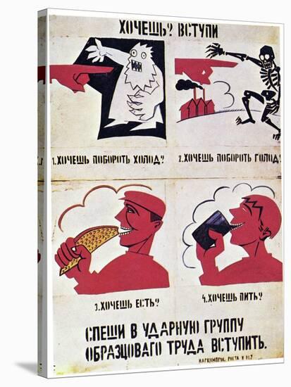 Do You Want to Join?', Rosta Window No.867, 1921 (Colour Litho)-Vladimir Mayakovsky-Stretched Canvas