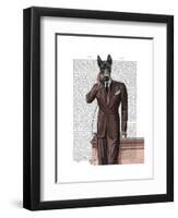 Doberman on Phone-Fab Funky-Framed Art Print