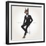 Doberman Pinscher Dog Dressed up in Black Suit - Fashion Animals Illustration-Olga_Angelloz-Framed Art Print