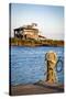 Dock and House across Bayou Petit Caillou, Cocodrie, Louisiana, USA-Alison Jones-Stretched Canvas